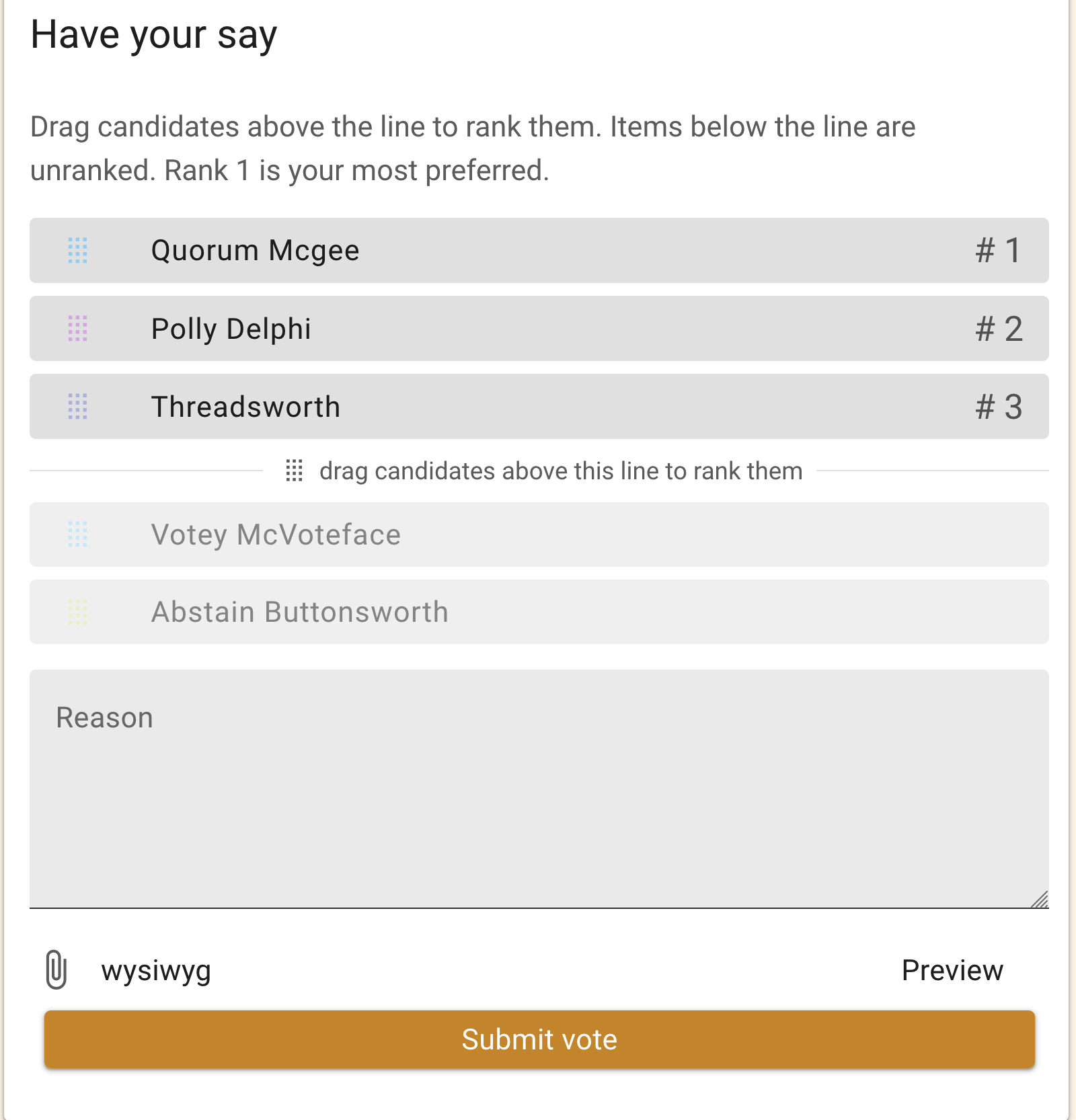 STV Vote form